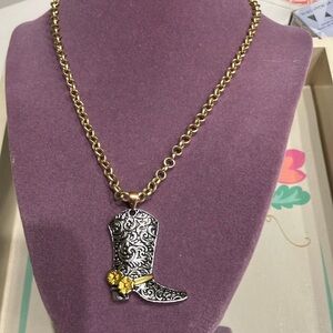 NWOT Silver and Gold Tone Western Cowgirl Boot on Gold Tone Link 18” Chain